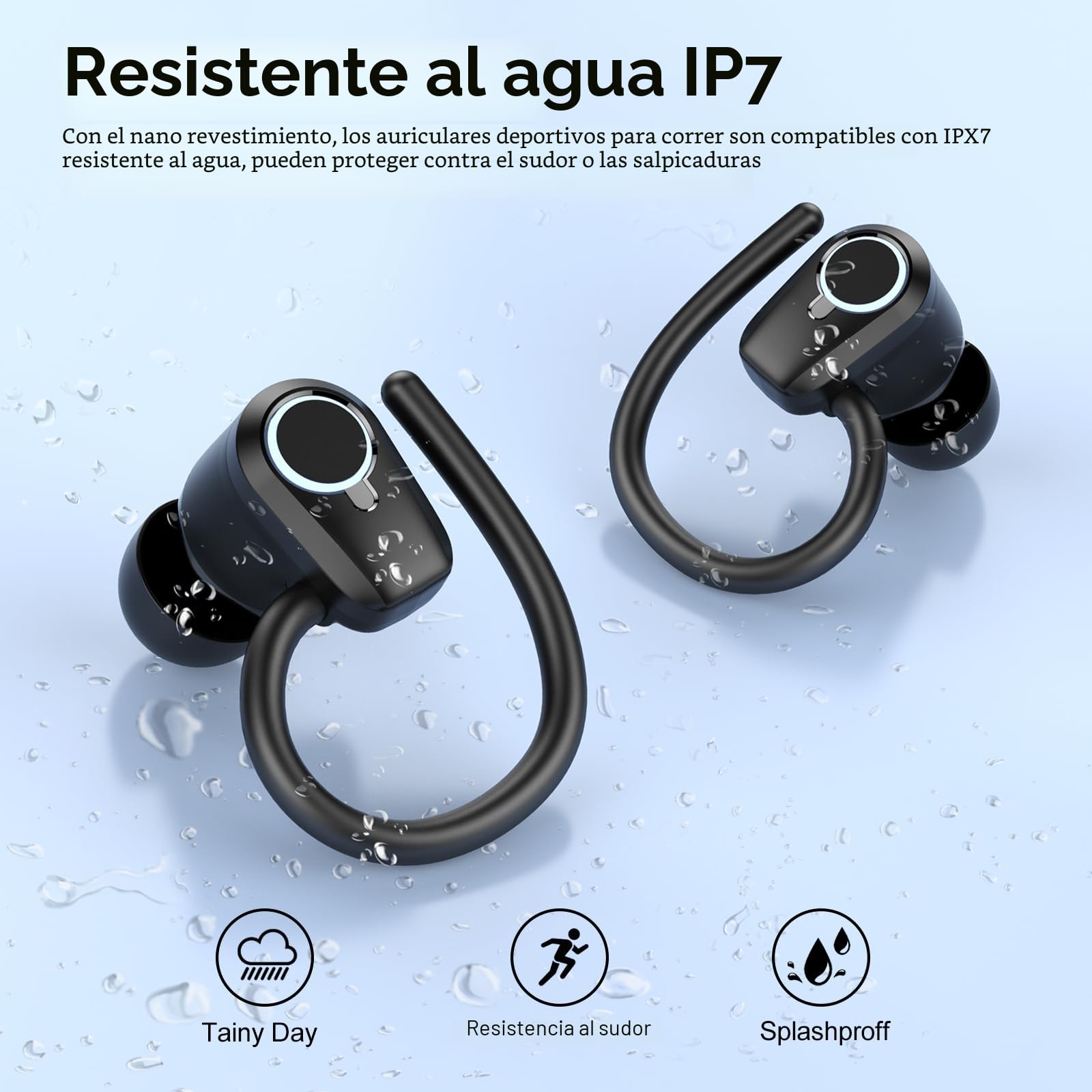 Auriculares Inalambricos Deportivos, Auriculares Bluetooth 5.3 con HD Mic HiFi Estéreo, 50H Cascos Inalambricos Bluetooth con Cancelacion Ruido ENC, Pantalla LED, IP7 Impermeable Cascos para Running