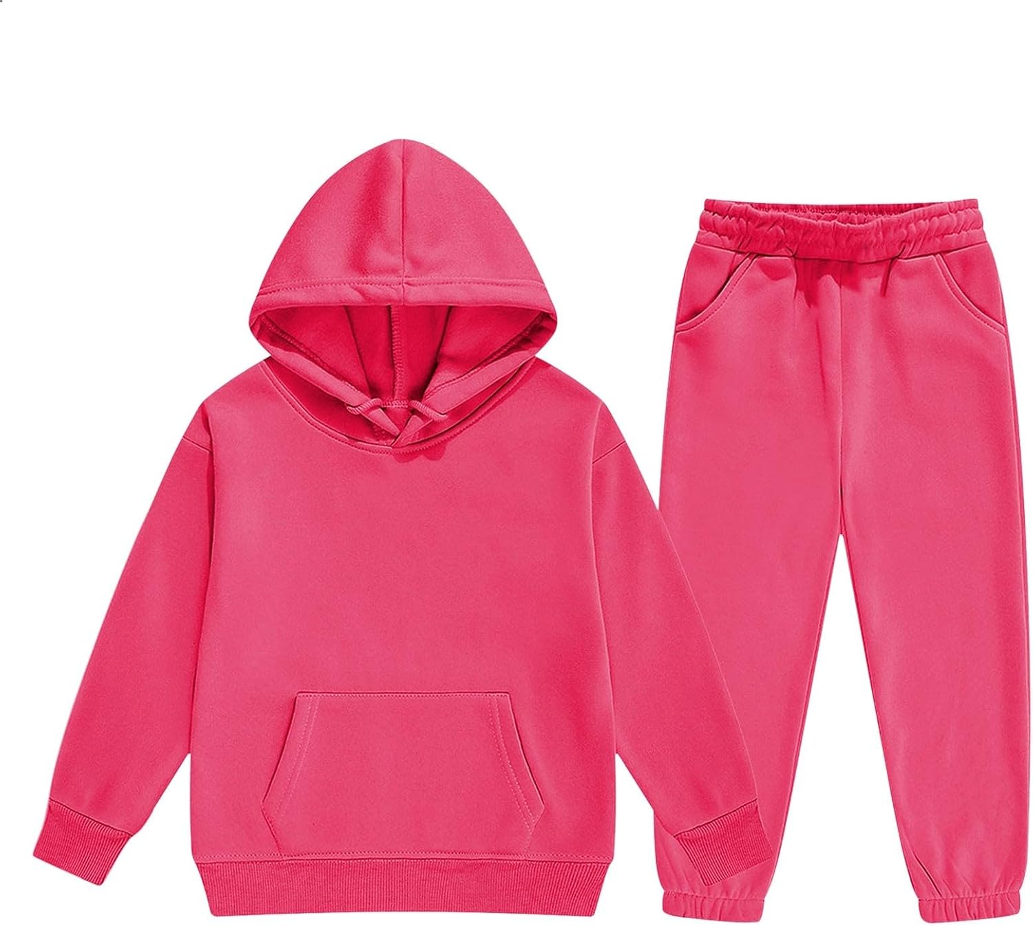 Boy's Girl's Hoodie Tracksuit Set Solid Pullover Sweatshirt Jogging Pants 2pcs Sweatsuit for Age 12M to 13 Years(Hot Pink, 11-12 Years)