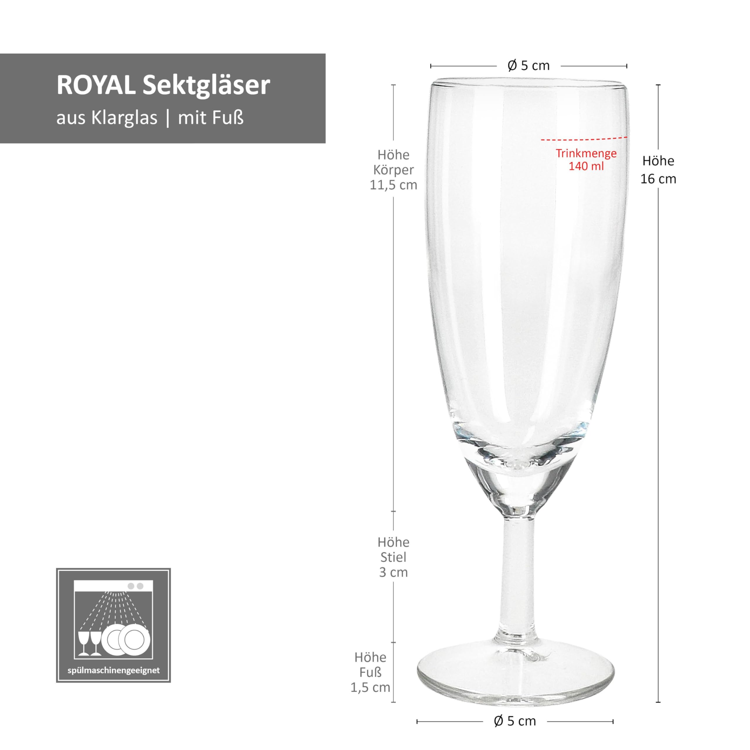 MamboCat 120er Set Royal Sektgläser I 140ml, Höhe 16cm I modernes klares Sektglas mit Fuß I Sektflöte für Prosecco, Champagner & Co I transparente Gläser für Hochzeit, Partys, Geburtstage