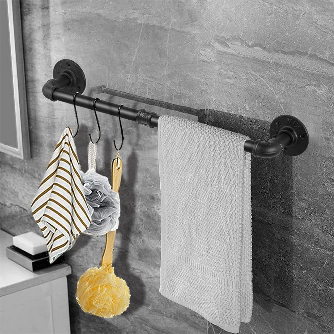 Industrial Pipe Towel Rack Towel Bar 21 Inch 2 Pack, Heavy Duty Wall Mounted Rustic Farmhouse Bath Towel Holder for Bath Bathroom Kitchen