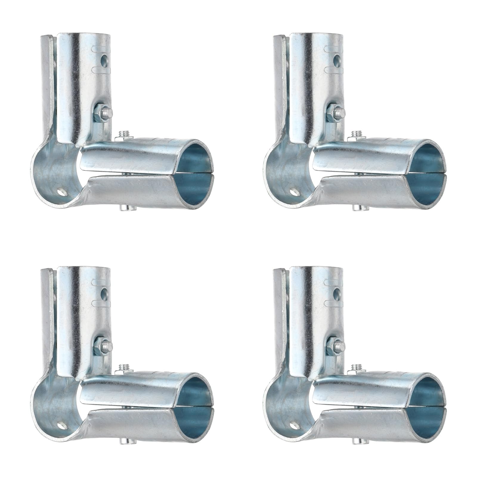 sourcing map 4Pcs End Rail Clamps Fit for 1-1/4" Conduit Carbon Steel 2.3mm Thick 90 Degree Chain Link Fence Fittings Galvanized Pipe 90 Degree Connectors with Bolts & Nuts for DIY Shelf Rack