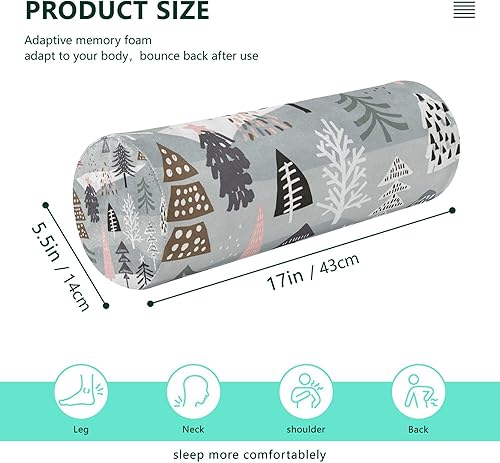 Miniatura 2 de JUNZAN Invierno colorido árbol cervical almohada almohada cuello rollo almohada dormir largo redondo almohada para la rodilla almohada cilíndrica