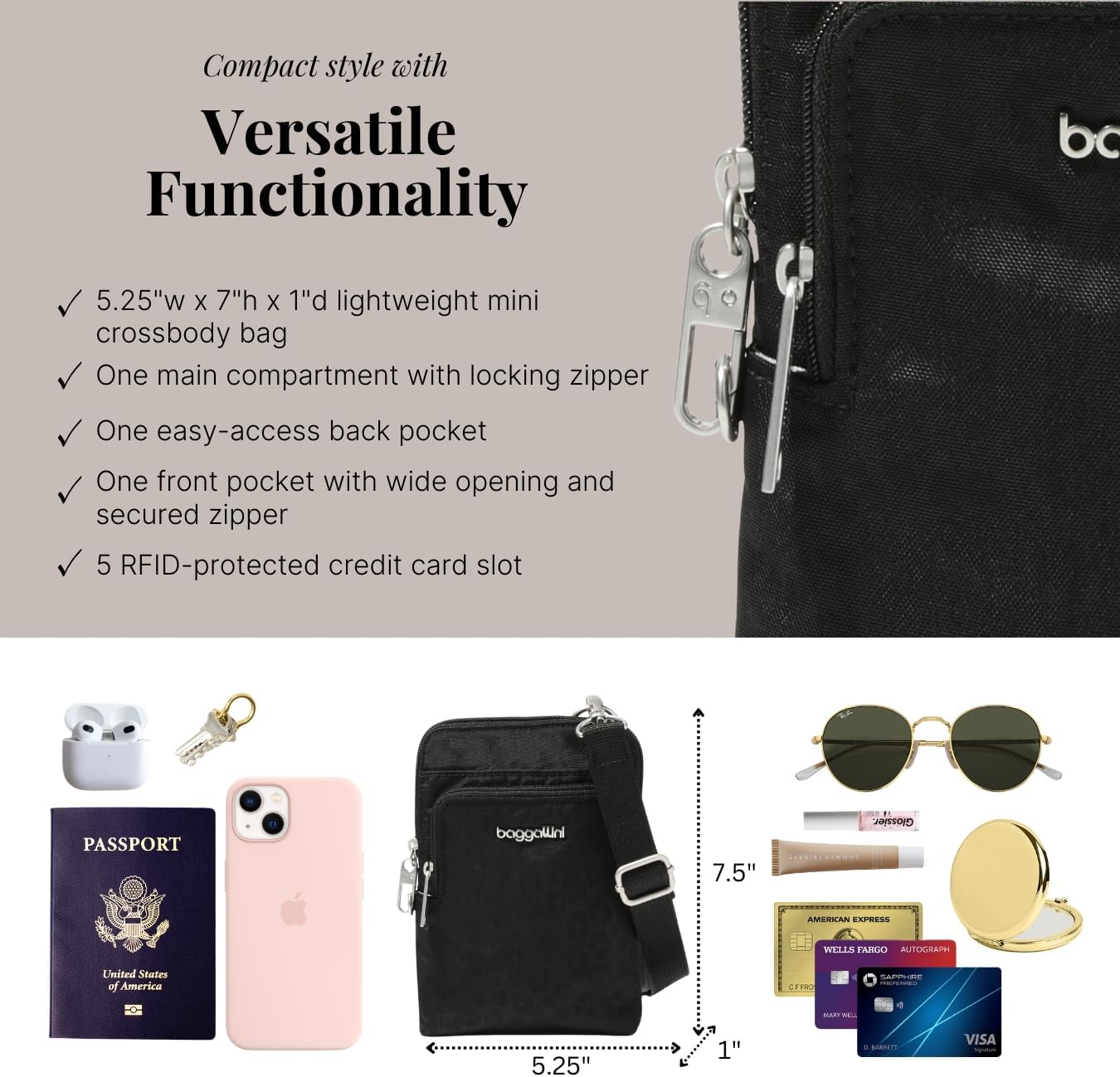 Baggallini womens Securtex Anti-theft Activity Crossbody Bag - Image 5