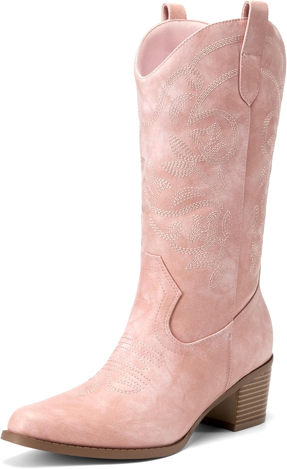 DREAM PAIRS Cowboy Boots for Women Cowgirl Western Boots Fashion Embroidery Stitched Chunky Heel Mid Calf Boots