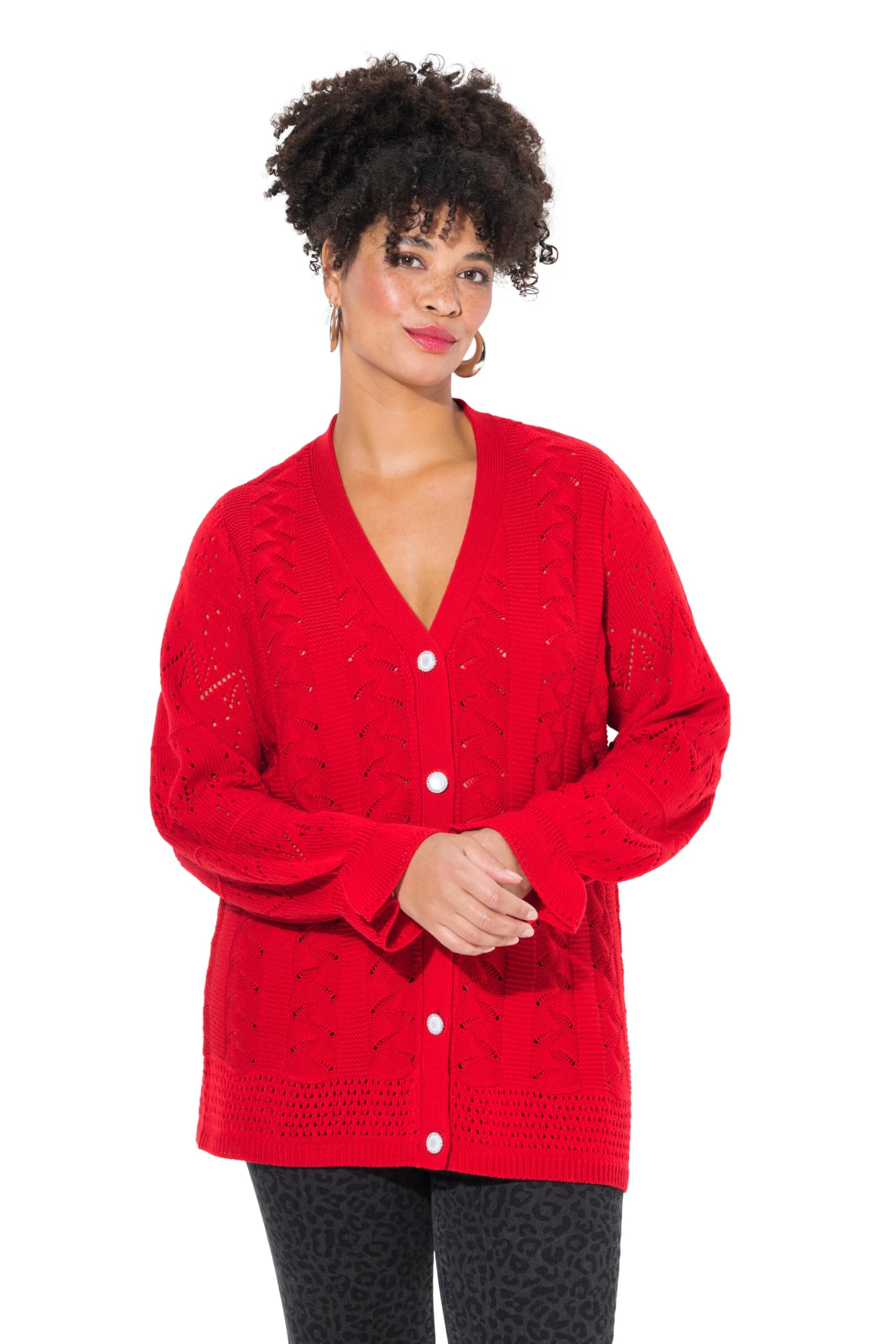 MIAMODA Damen große Größen Übergrößen Plus Size Strickjacke, Langarm mit Volant 838726