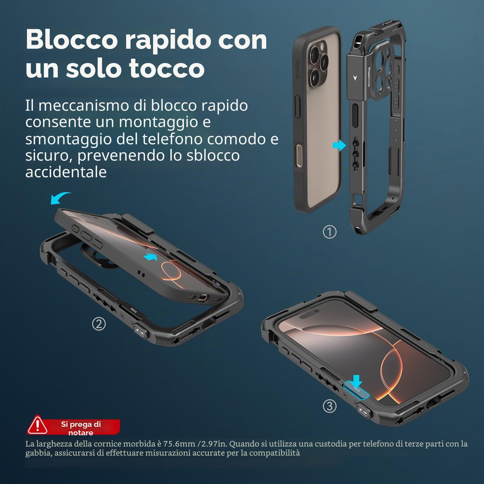 SMALLRIG Mobile Video Cage Basic Edition per iPhone 16 Pro con Gabbia per Telefono Dedicata con Piastra Posteriore per Obiettivo T-Mount, Telaio Morbido in TPU - 5008