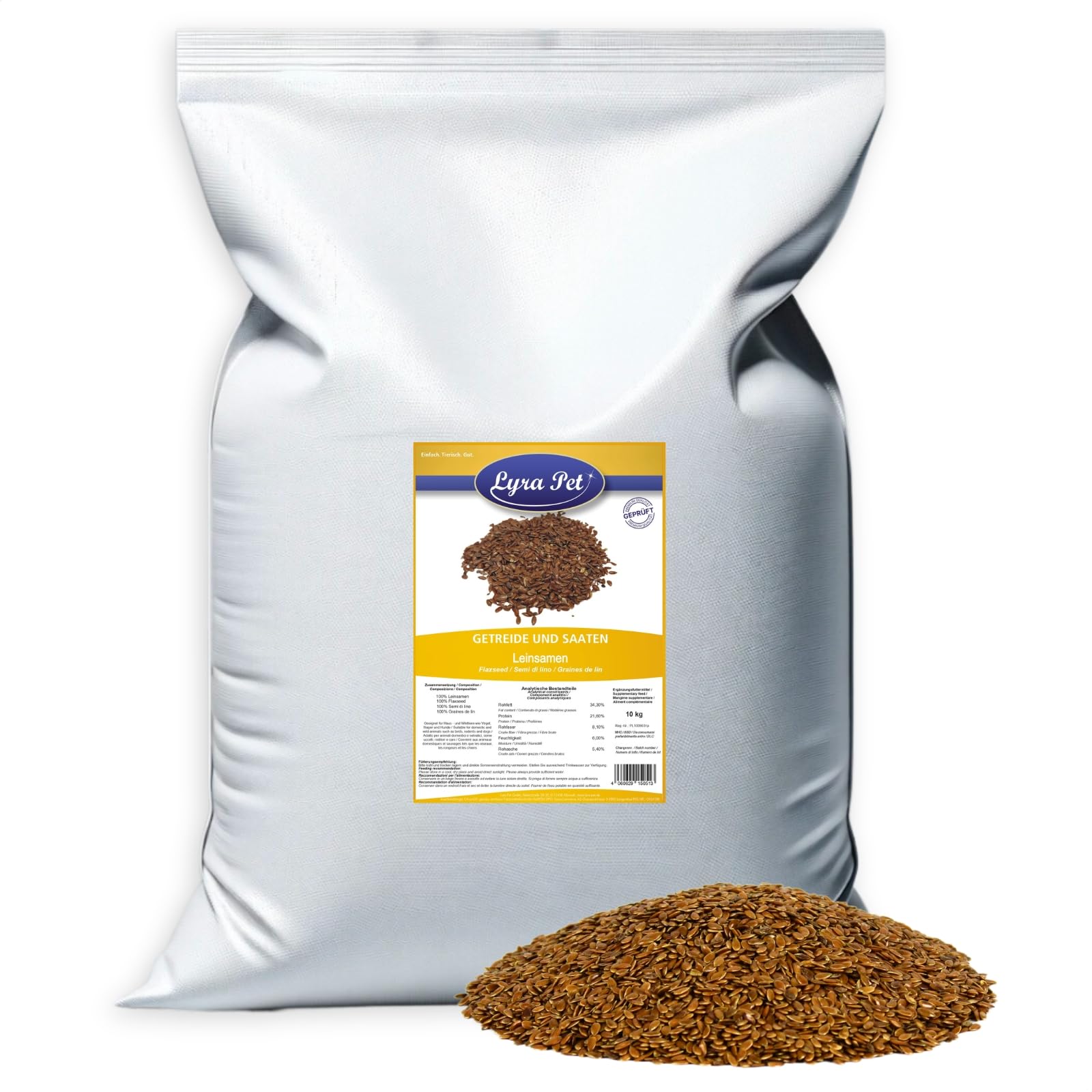 Lyra Pet® 25 kg graines de lin complément alimentaire pour oiseaux sauvages petits rongeurs riche en oméga-3 fibres protéines