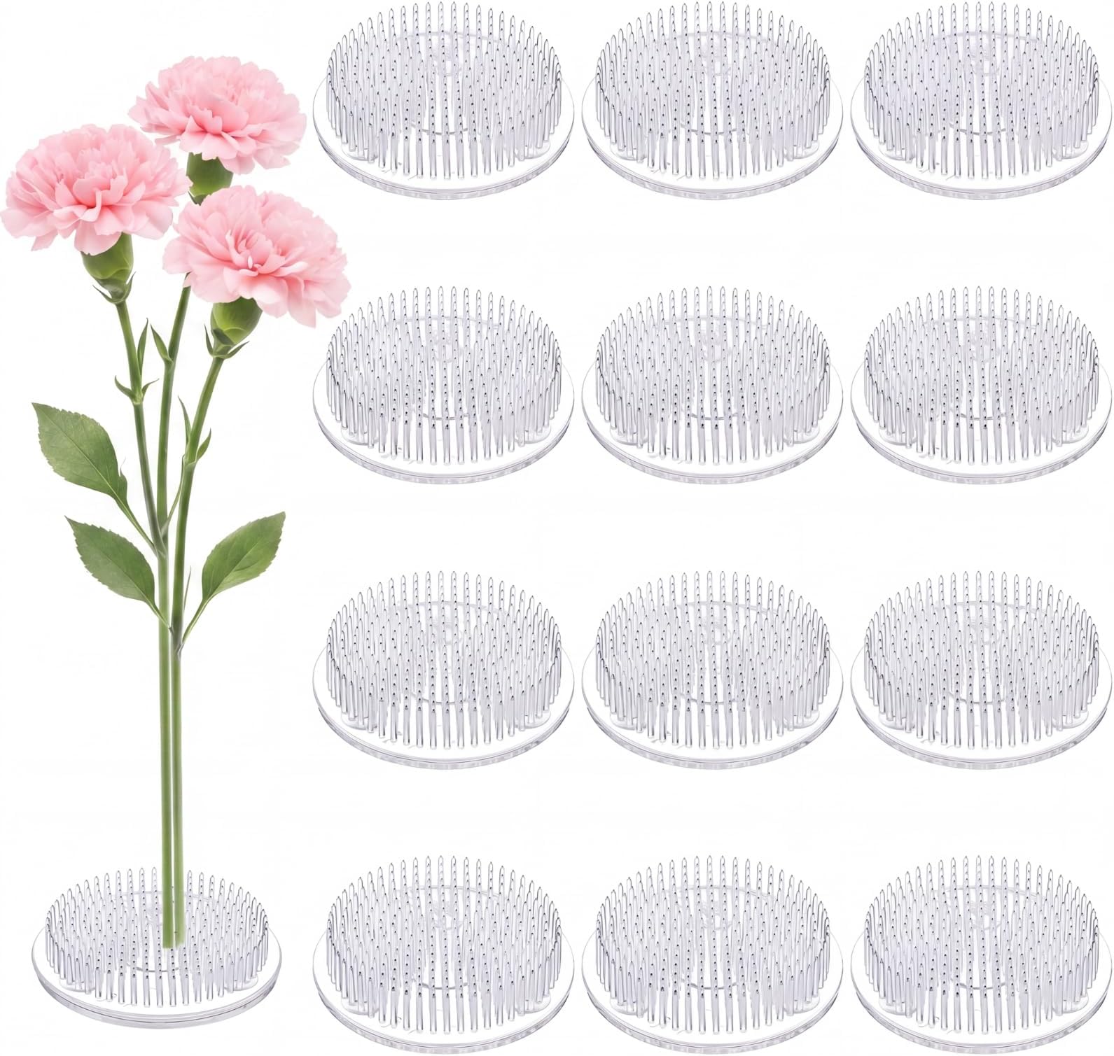 Waydress 12 Pcs 2.8 Inch Plastic Flower Frog Flower Pins Floral Frog for Arrangements Vase Japanese Ikebana Kenzan Floral Arrangement for Crafts Fixed Tools, Wedding Decor, Mother's Day Gifts (Clear)