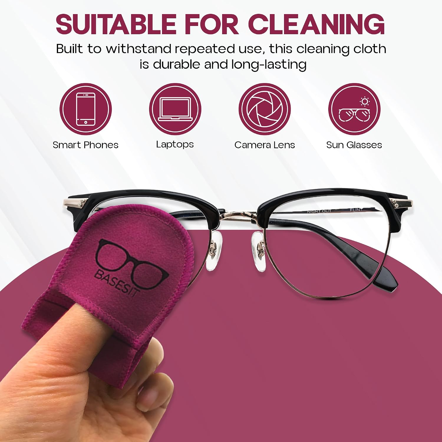 Finger Grip Eyeglass Cleaner (4 Pack) – Premium Microfiber Glasses Cleaning Cloth for Eyeglasses, Sunglasses, Phone Screen & Camera Lens (Rose/Green)