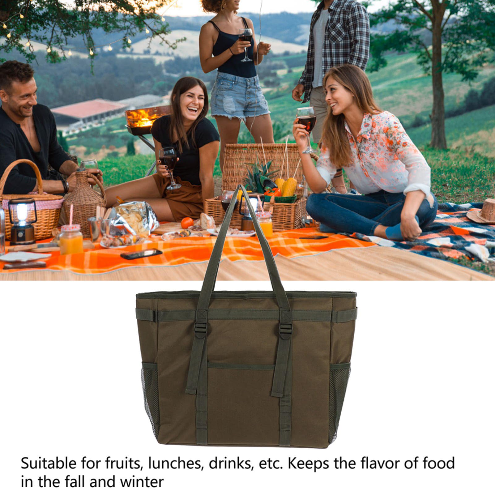Borsa Termica Pieghevole Grande, Borsa Termica per Picnic a 3 Strati in Tessuto Oxford, Borsa Termica per Alimenti Portatile Resistente all'Usura per il Campeggio