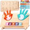 Montessori Learning Toys for Toddlers 2-4, Double-Sided Finger Counting & Number Tracing Board, Number Blocks,Solid Pine Wood Educational Math Toy for Kids Boys Girls Ages 3 4 5 Year Old Birthday Gift