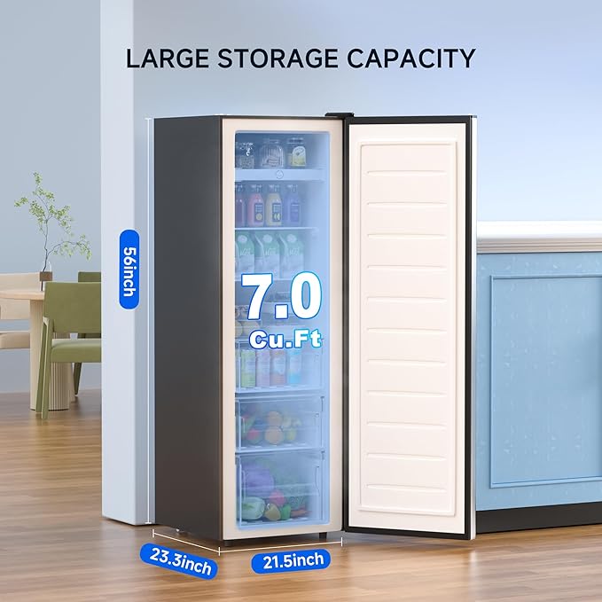 BANGSON Upright Freezer, 7.0 Cu.ft Stand Up Freezer, Convertible Upright Freezer/Refrigerator, Single Door for Kitchen,Garage, Office, Apartment, Silver on Fridge.com