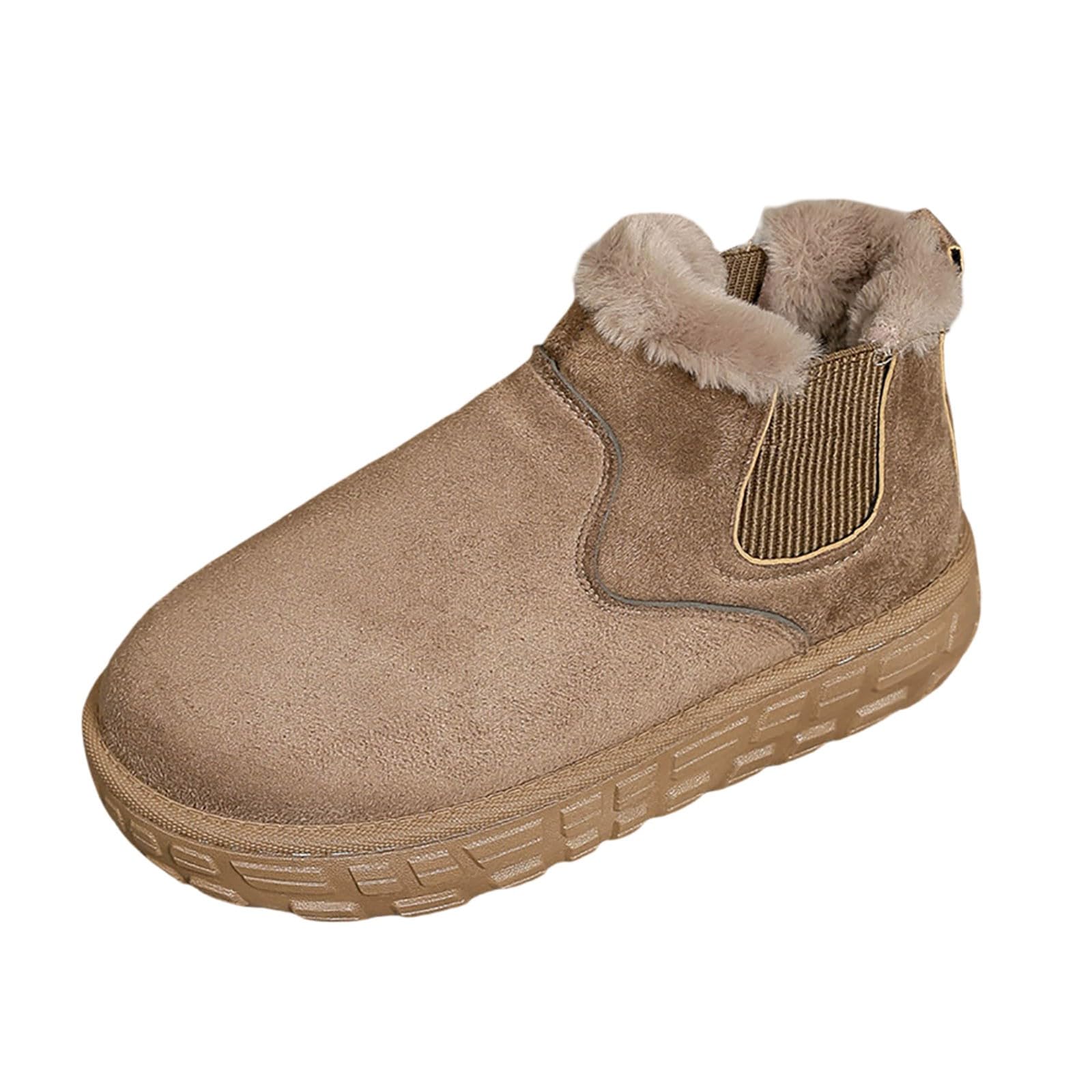 Winter Boots For Women Outdoor Cold Weather Anti-Slip Suede Booties Platform Zip Up Fuzzy Boots Fur Lined Winter