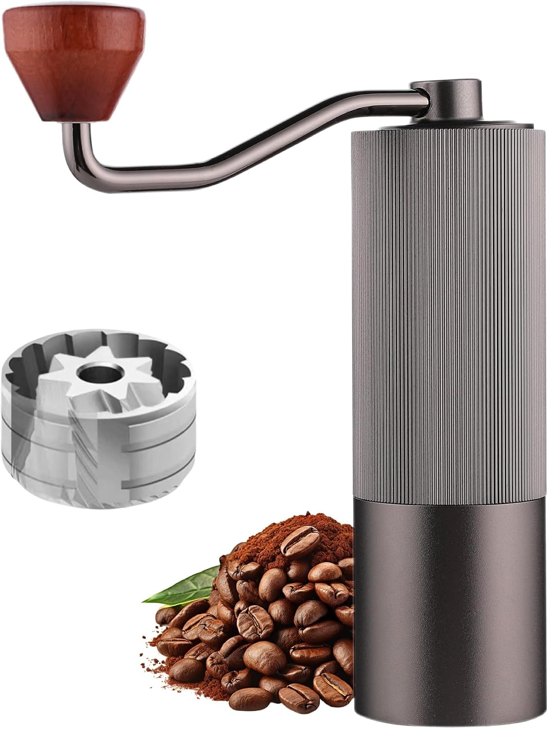 Manual Coffee Grinder Capacity 30g with CNC Stainless Steel Conical Burr for Hand Grinder Portable Mill Faster Grinding Efficiency Espresso to Coarse Coffee(Grey)