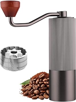 Manual Coffee Grinder Capacity 30g with CNC Stainless Steel Conical Burr for Hand Grinder Portable Mill Faster Grinding Efficiency Espresso to Coarse CoffeeGrey