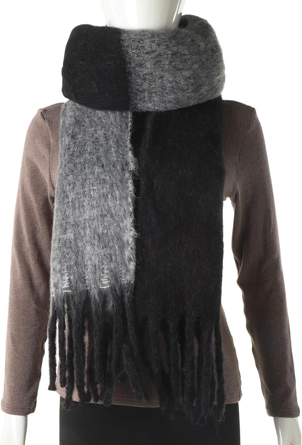 AUSEKALY Women's Shawl Scraf Thick Chunky Colorful Big Blanket Scraves Oversized Wrap Warm Stripe - Image 3