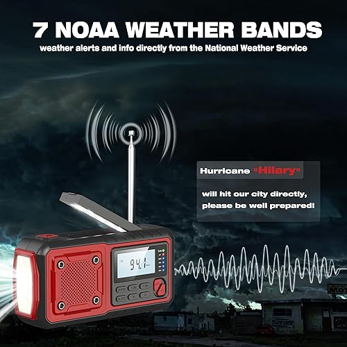 Miniatura 3 de Radio de emergencia de manivela de 5000 mAh, radio meteorológica, radios solares que funcionan con pilas, radios de alerta meteorológica NOAAAMFM