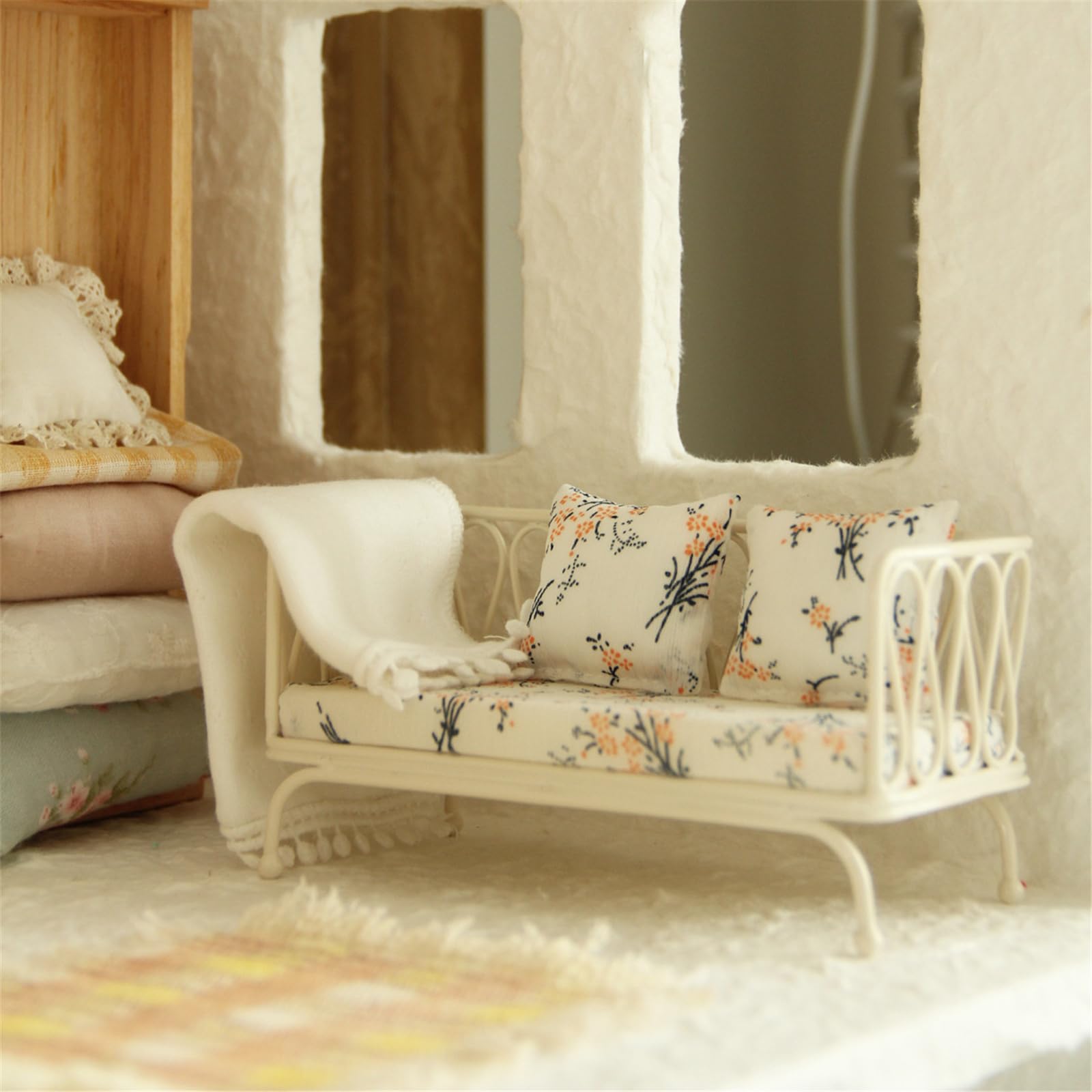 Set divano in miniatura con cuscino in tessuto con, White Set | Cuscini rimovibili in tessuto lavabile per la decorazione creativa della stanza per appassionati miniature