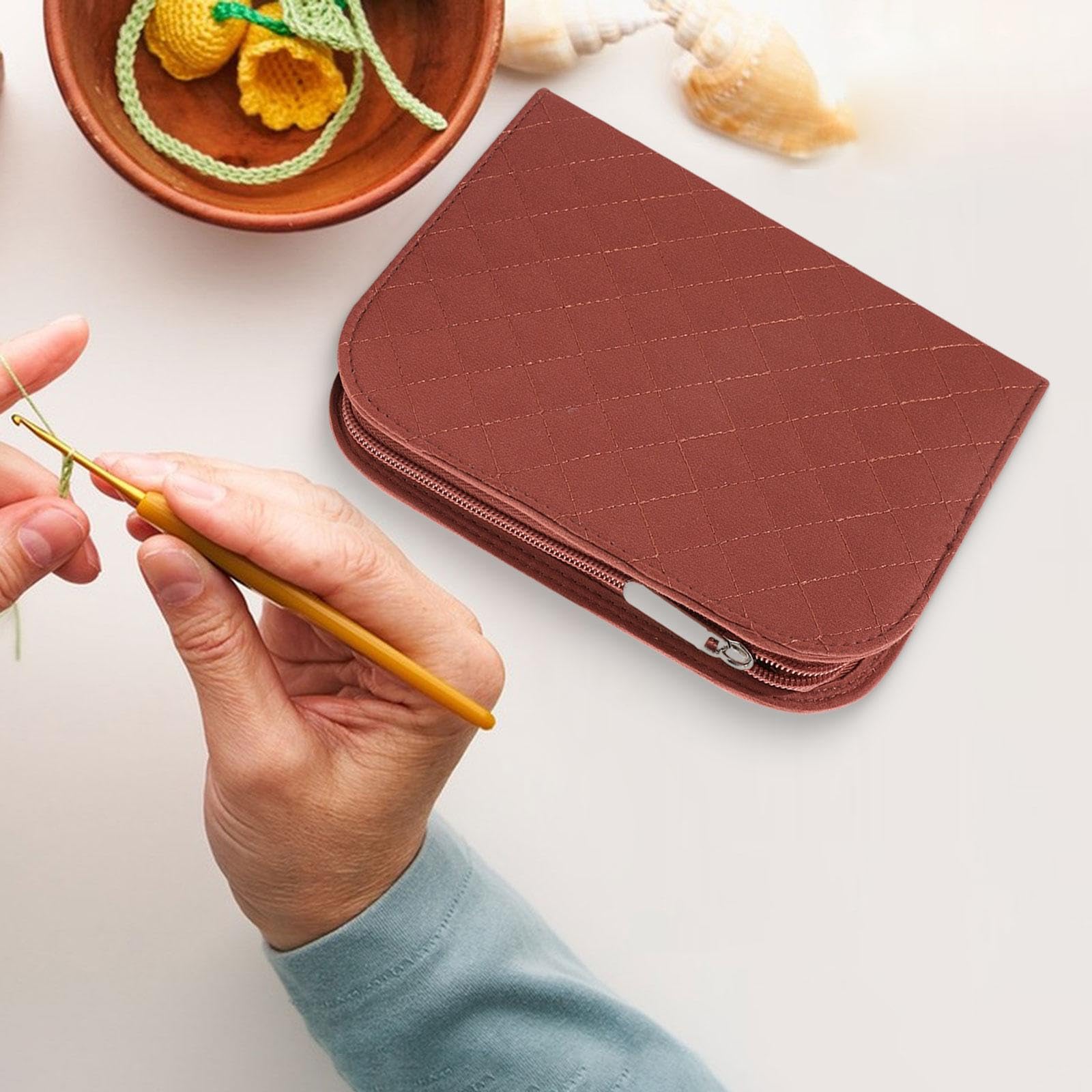 Harilla Estuche para Agujas de Crochet, Bolsa para Herramientas de Tejido, Elegante Estuche para Guardar Accesorios de Crochet para entusiastas, Rojo