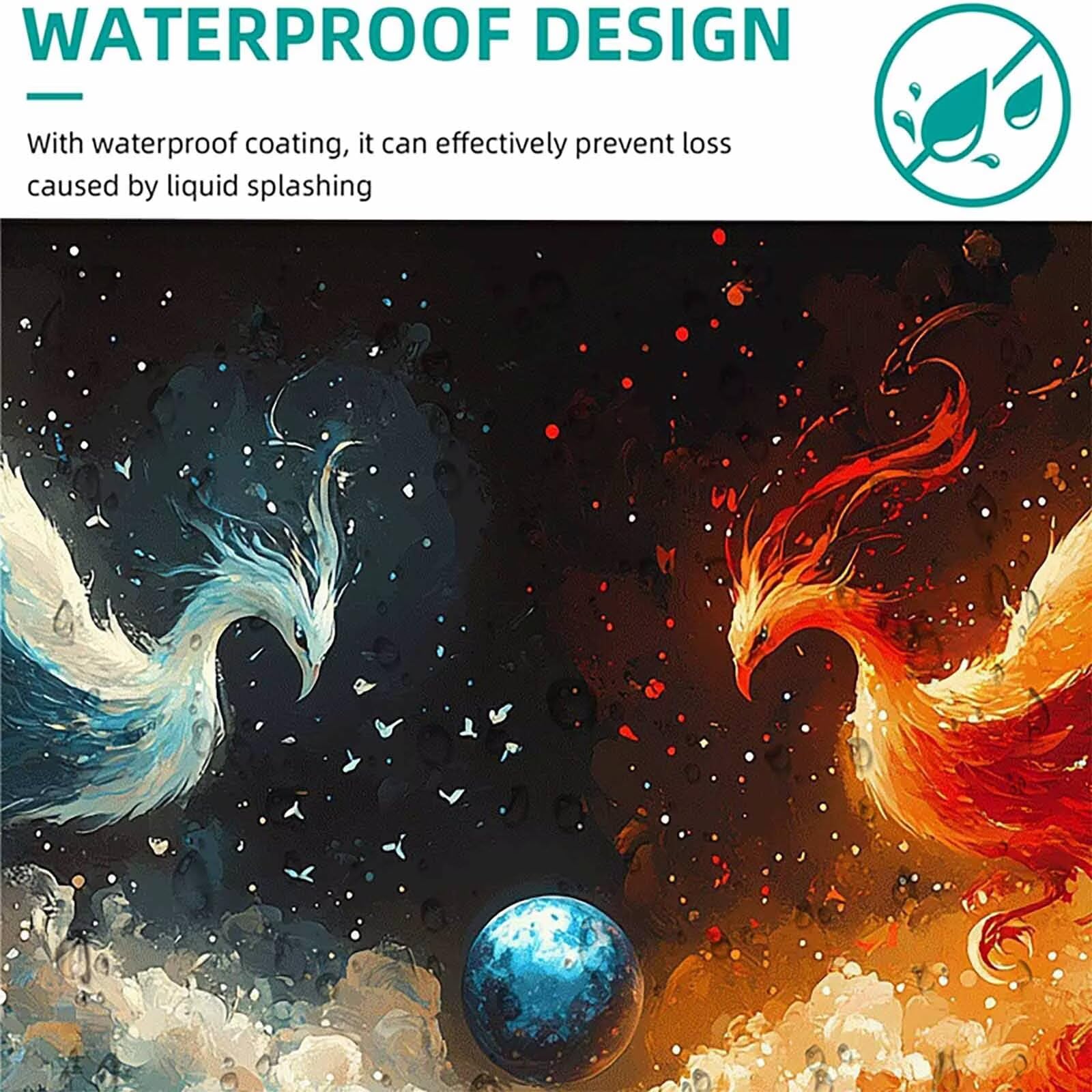 Podkładka pod mysz dla zwierząt XXL 1200 x 600 mm, wodoodporna podkładka pod mysz feniks wzór szyte krawędzie akcesoria biurowe antypoślizgowa gumowa podstawa powierzchnia dla graczy, biurko