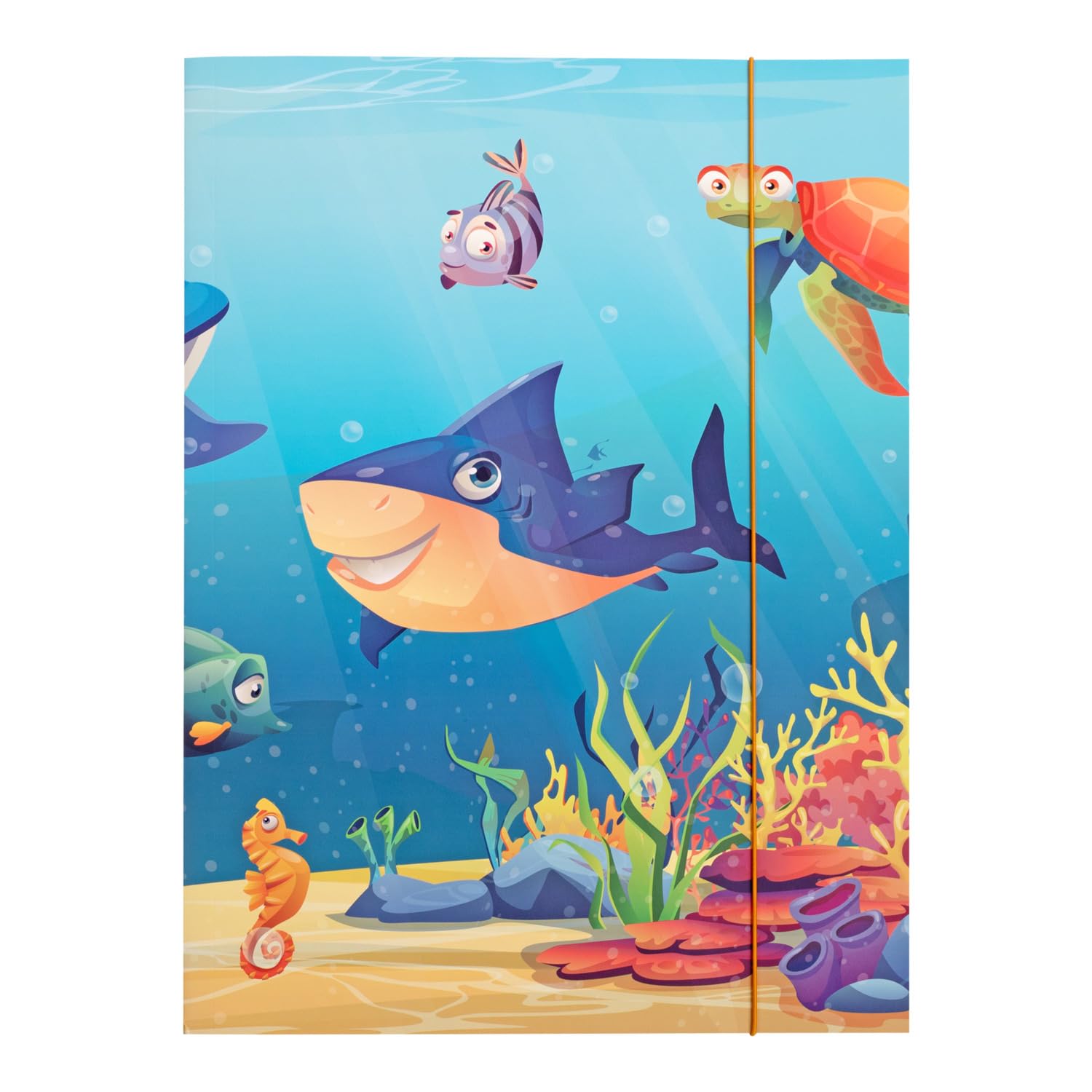 Idena 11193 11193 Portfolio Folder, Sea Creature Motif, Document Folder Made of Robust Cardboard, Postal Folder with Inner Flaps and Elastic Closure, DIN A3