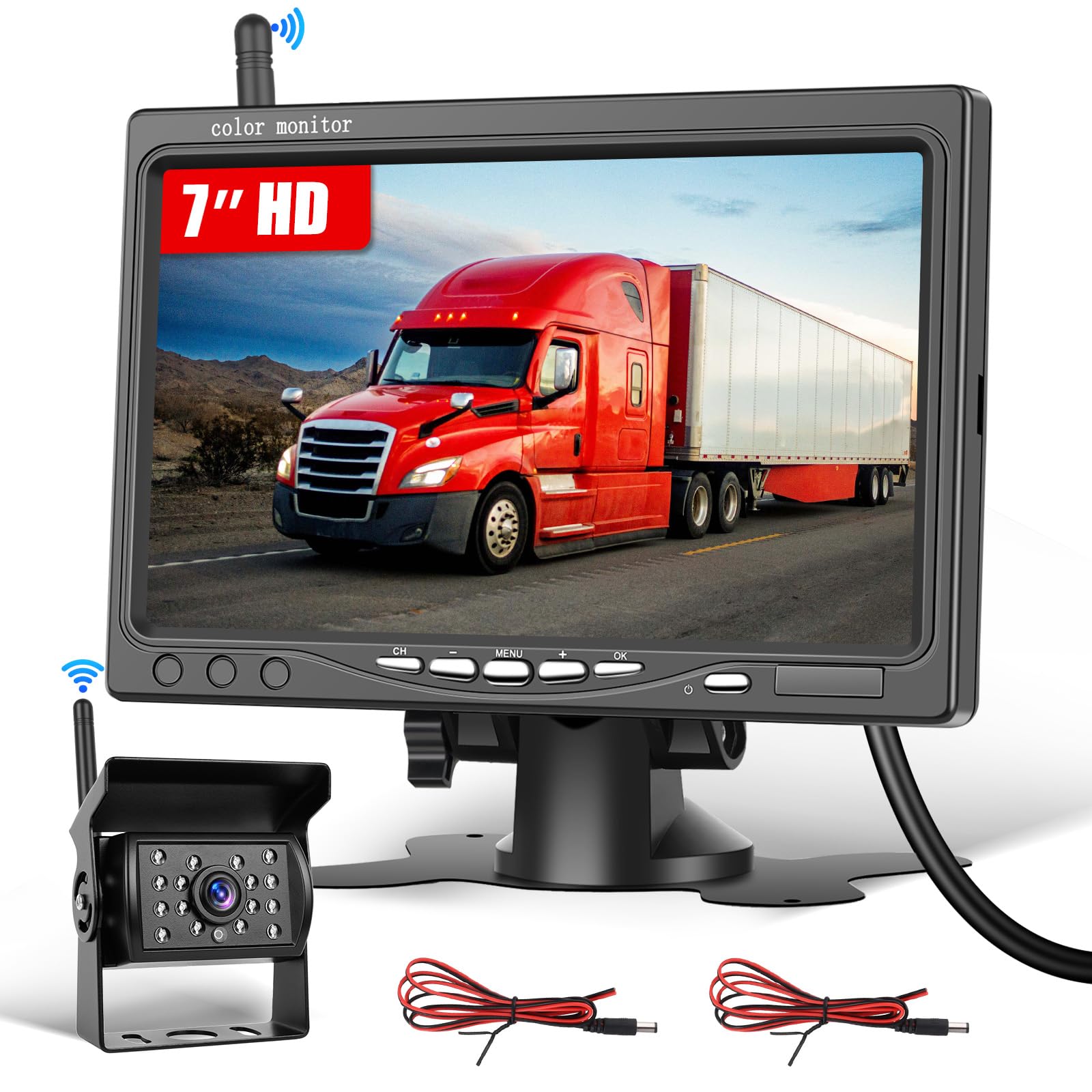 Hikity Visión Nocturna Cámara Marcha Atrás Inalámbrica Monitor de 7 "con Cámara de Visión Trasera Impermeable IP68 Cámara de Marcha, para RV Camión, Autobús, Camiones, Furgonetas