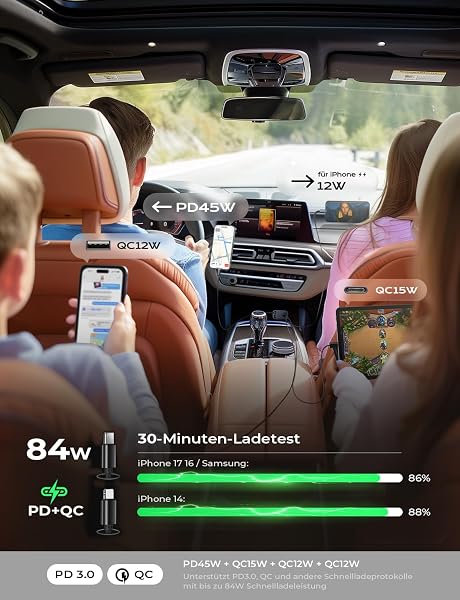 LISEN 84W Zigarettenanzünder USB C Einziehbares Auto Ladegerät Adapter, 2026 Personalisierte Geschenke für Männer Frauen, Vatertagsgeschenke für Papa, Auto Zubehör Camping Gadget für iPhone 17 Pro Max - 3