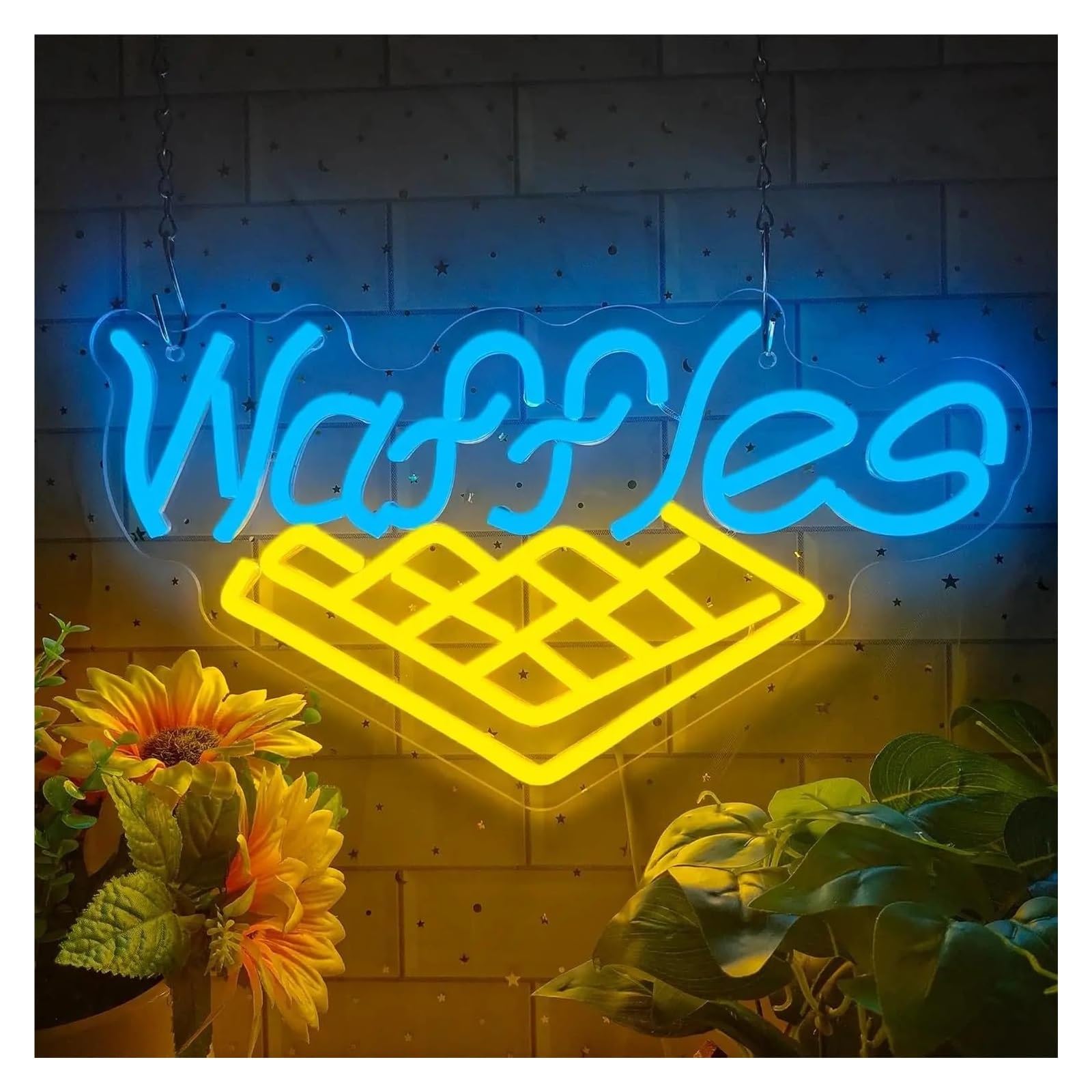 SHOUXI Sign Lamp Waffles Neon Sign Light Dimmable for Cookies Food Bakery Shop Dessert House Coffee Bar Cafe Shop Kitchen Wall Decor 23cmx40cm