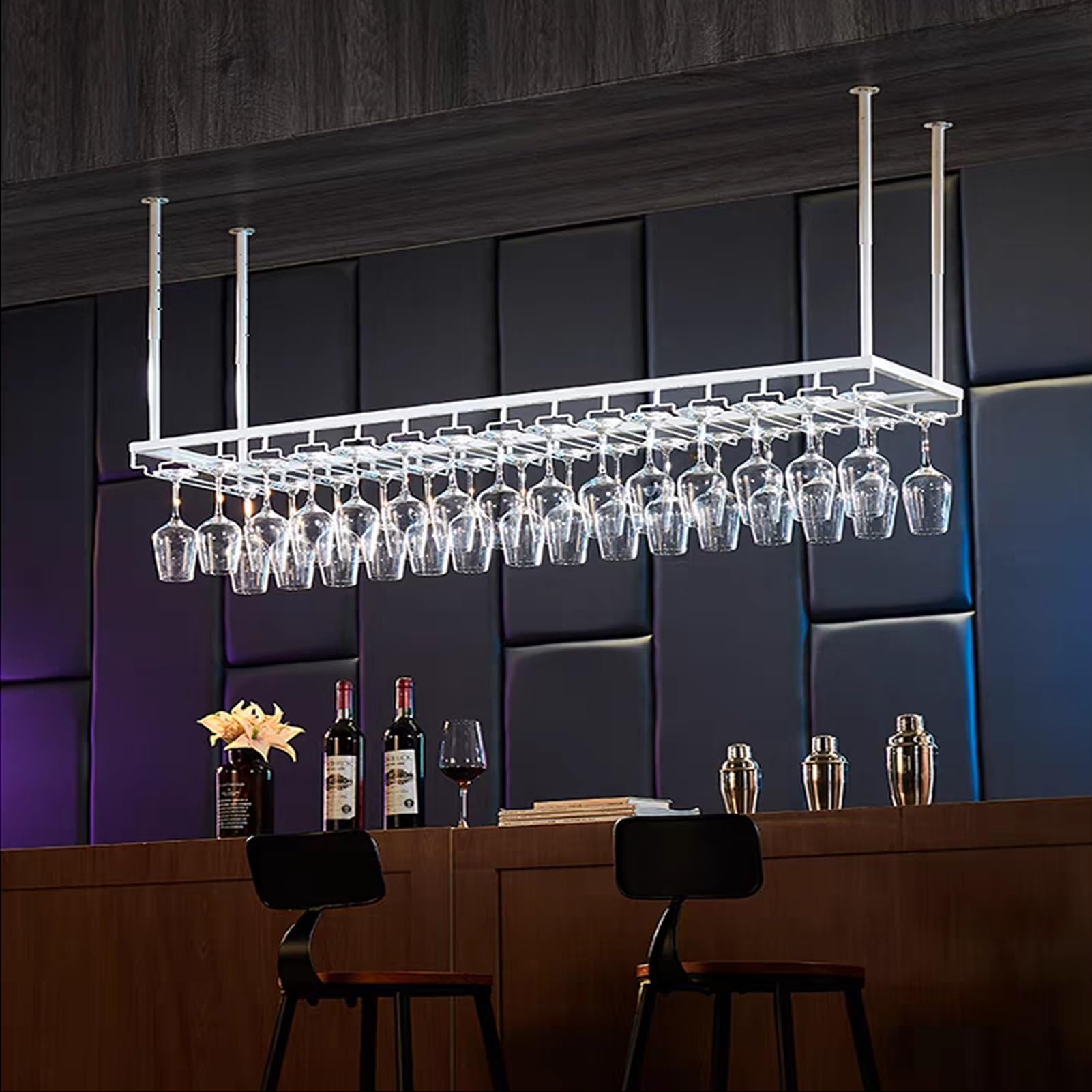 Casier à vin en métal noir 80x35cm suspendu pour plafond et cuisine