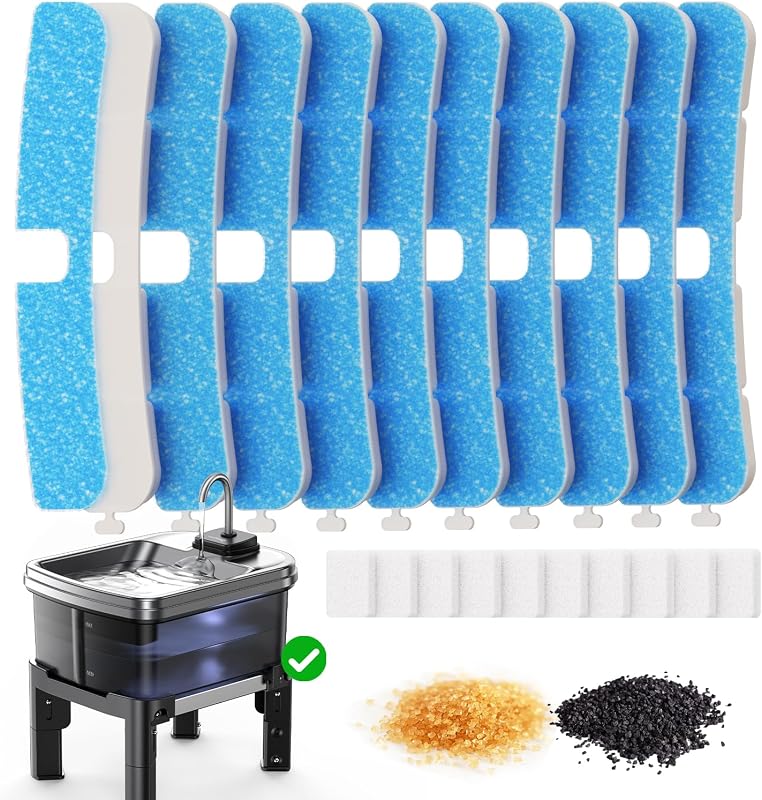 Refil para Fonte de Água para Cães FEELNEEDY FN-W25 com Filtros de Carvão e Esponjas para Bomba, Pacote com 10