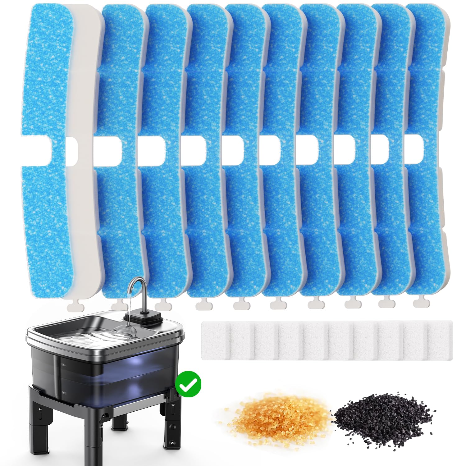 10 Pack Filter & 10 Pack Schwämme Filterersatz für Katzentrinkbrunnen, Katzentrinkbrunnenfilter für FEELNEEDY 9L Trinkbrunnen für Hunde mit 3-Stufig Verstellbarem Ständer FN-W25