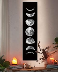 Ohhvvow Moon Phase Wall Art Painting, 47L x 11.8W Black and White Modern Abstract Canvas Wall Art Painting for Living Room Bedroom Decor, Contemporary Artwork for Home Office, Unframed