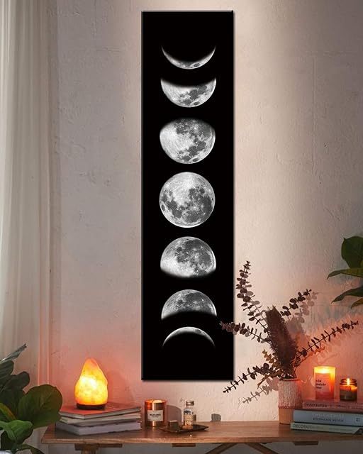 Ohhvvow Moon Phase Wall Art Painting, 47L x 11.8W Black and White Modern Abstract Canvas Wall Art Painting for Living Room Bedroom Decor, Contemporary Artwork for Home Office, Unframed