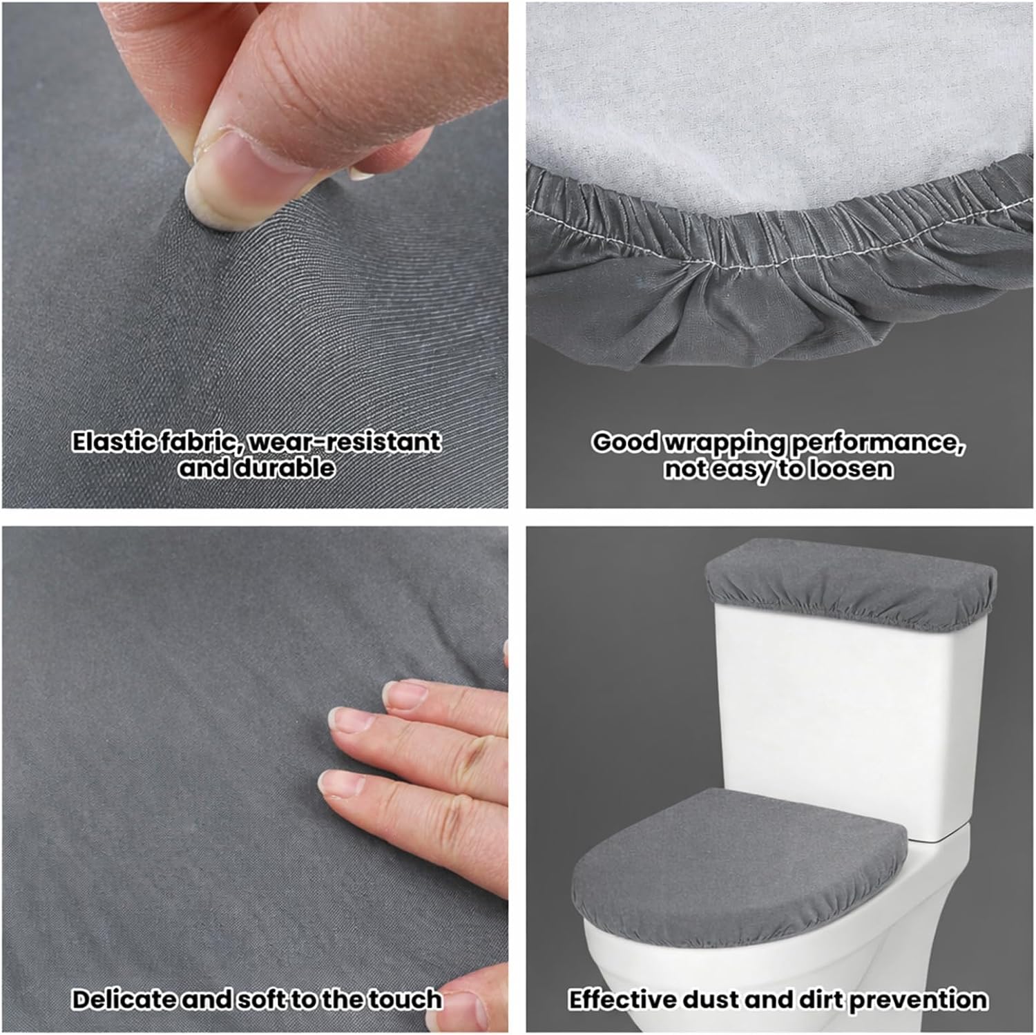2Sets Toilet Lid Cover and Toilet Tank Cover,Grey Elastic Bottom Replacement Toilet Covers Soft Stretch Universal Toilet Covers Set