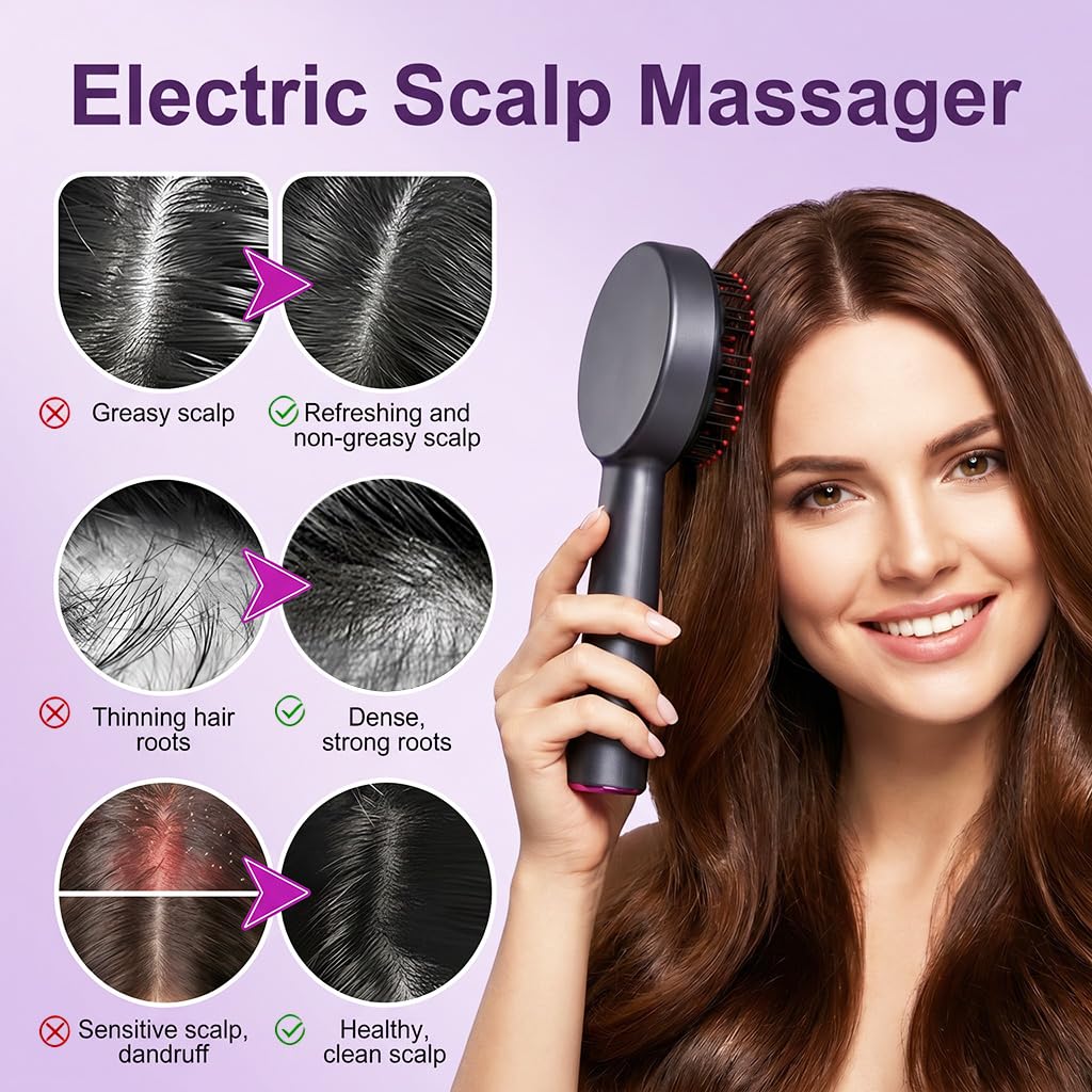 Brosse Massage Cuir Chevelu 3 en 1 Brosse Massante Cuir Chevelu Scalp Massager Masseur Tete Lumière Rouge & Applicateur d'Huile 6ml pour Soin Détendre Musculaire