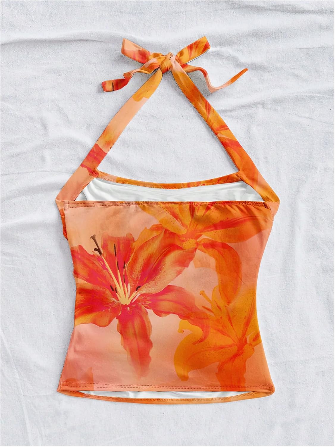 Milumia Women Floral Halter Top Bow Tie Backless Going Out Sleeveless Beach Tank Tops - Image 4