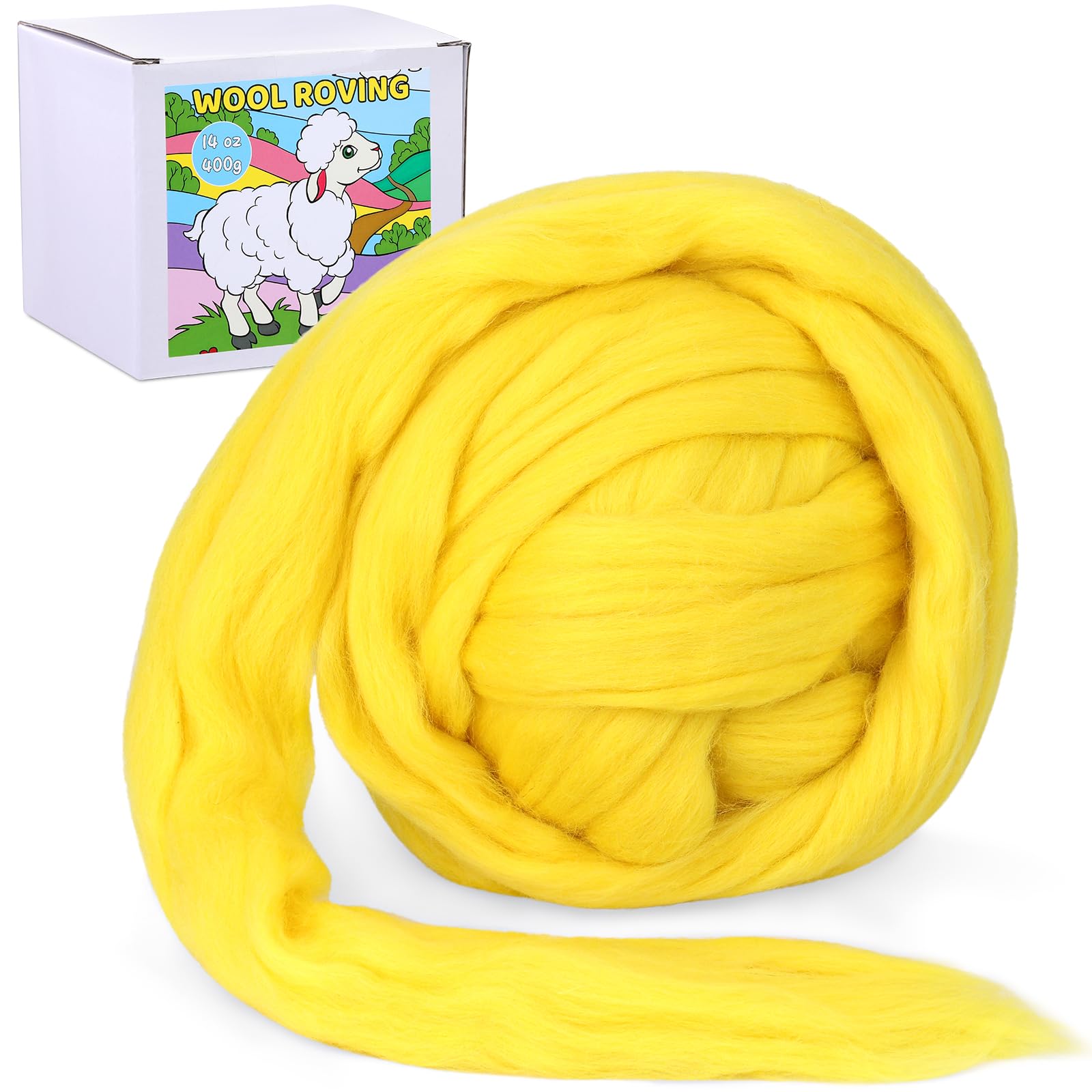 QMNNMA Wool Roving Bulk, 14.1oz Needle Felting Wool-Yellow