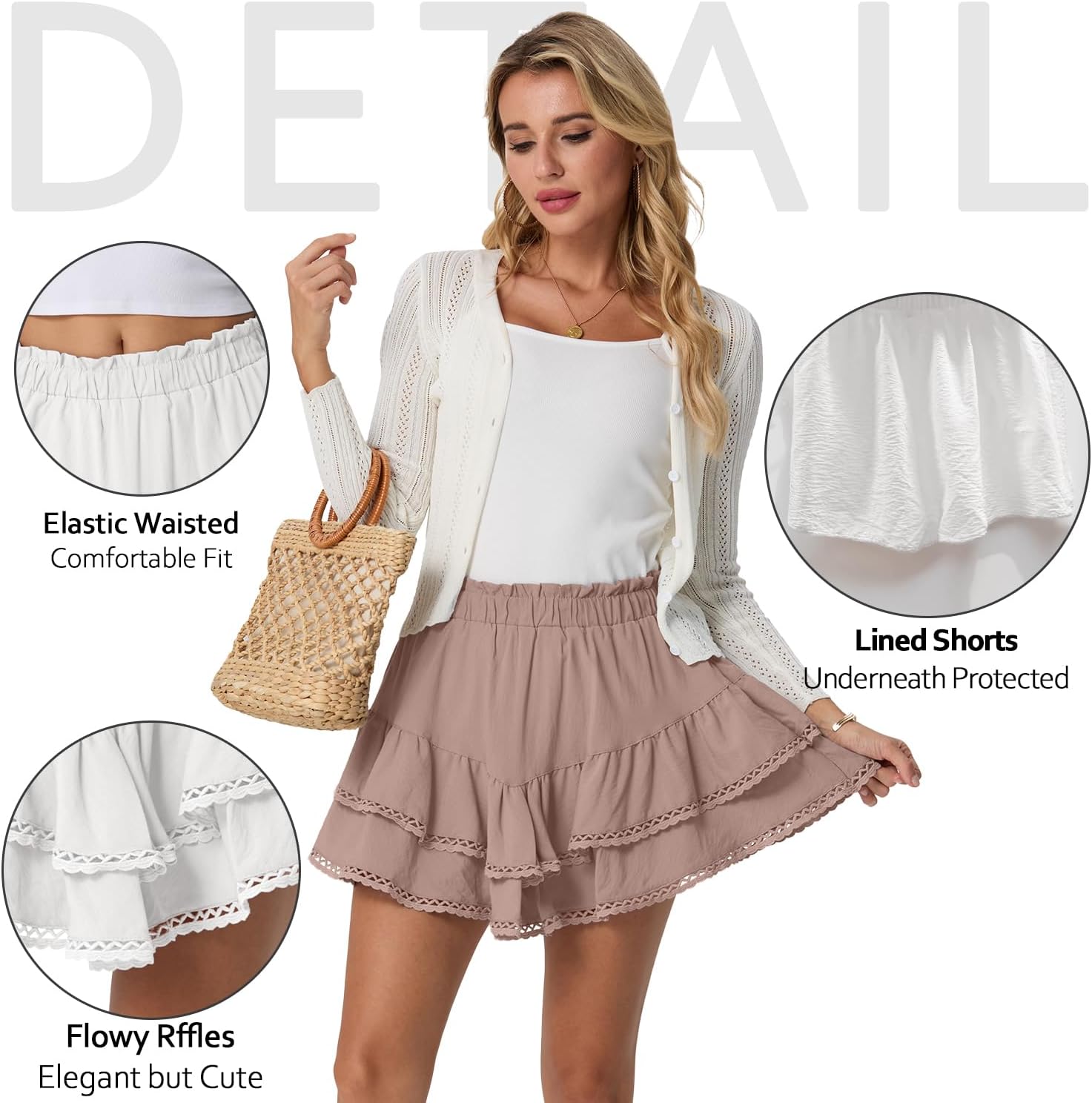 Lepunuo Boho Shorts for Women High Waisted Ruffle Tiered Flowy Skirts with Shorts Underneath Western Skorts - Image 4