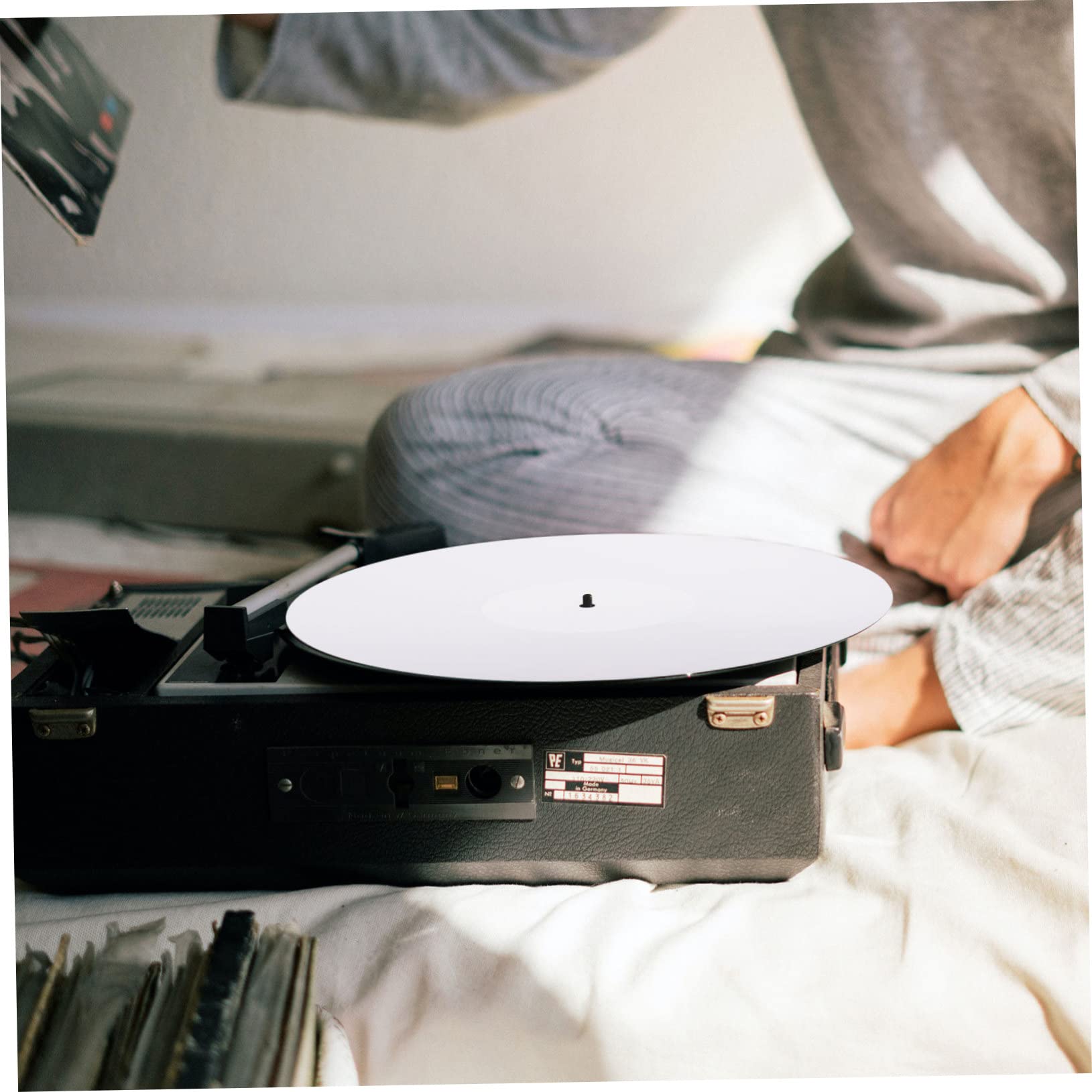Tappetino in Acrilico per Giradischi Pad Protettivo per Dischi in Vinile Antistatico e Stabilizzante per Lettori Audio e Fonografi Bianco Elegante