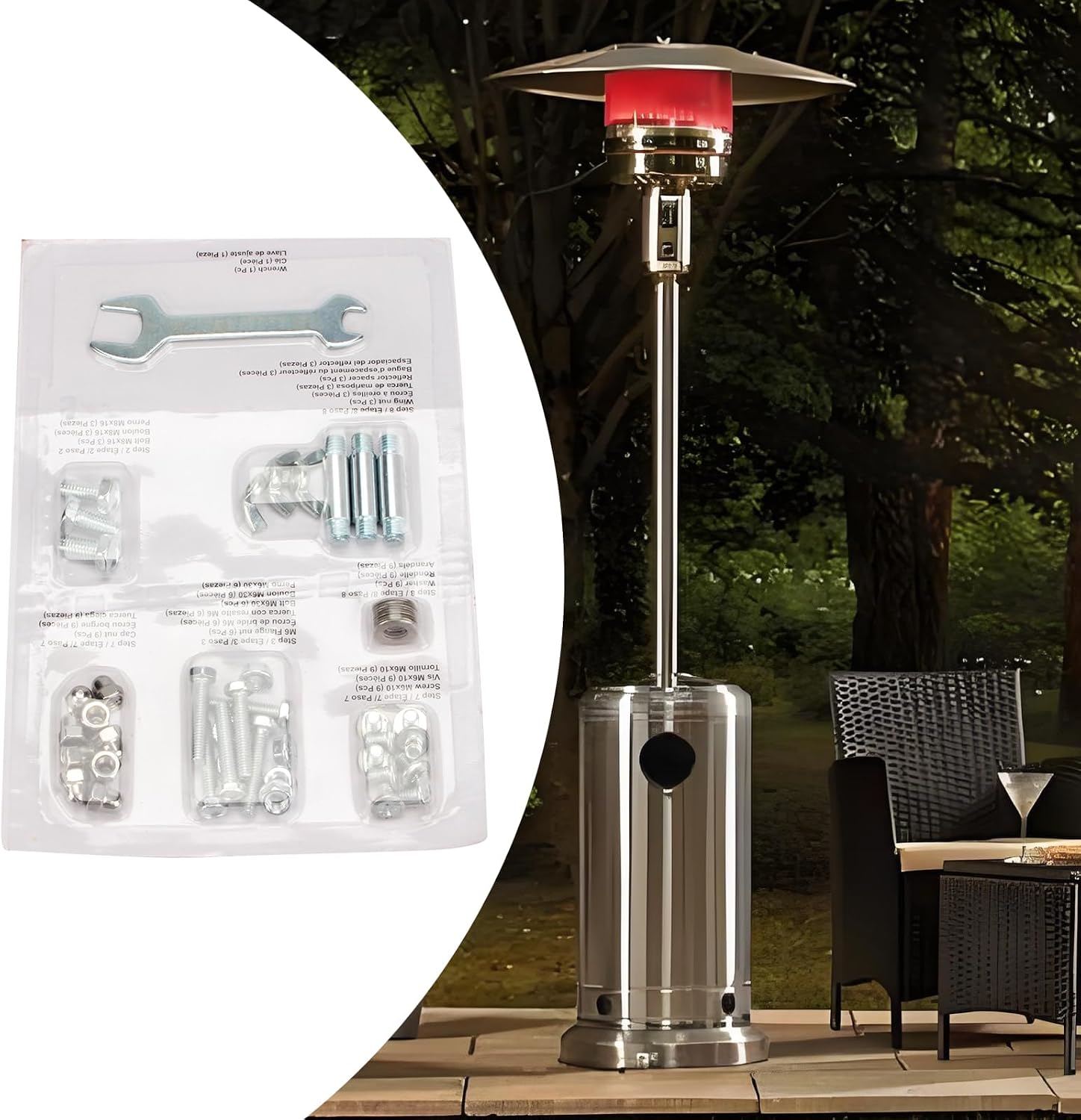 Patio Heater Replacement Hardware Parts, Propane Outdoor Space Patio Heater Bolt and Nut Set PatioHeater Reflector Shield Accessories or Round Umbrella Shape Stand-up Pyramid Heater Heat Kit