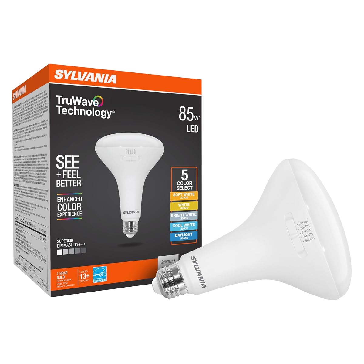 LEDVANCE TruWave BR40 LED Light Bulb, 13W (85W Equivalent), Dimmable, 5 CCT
