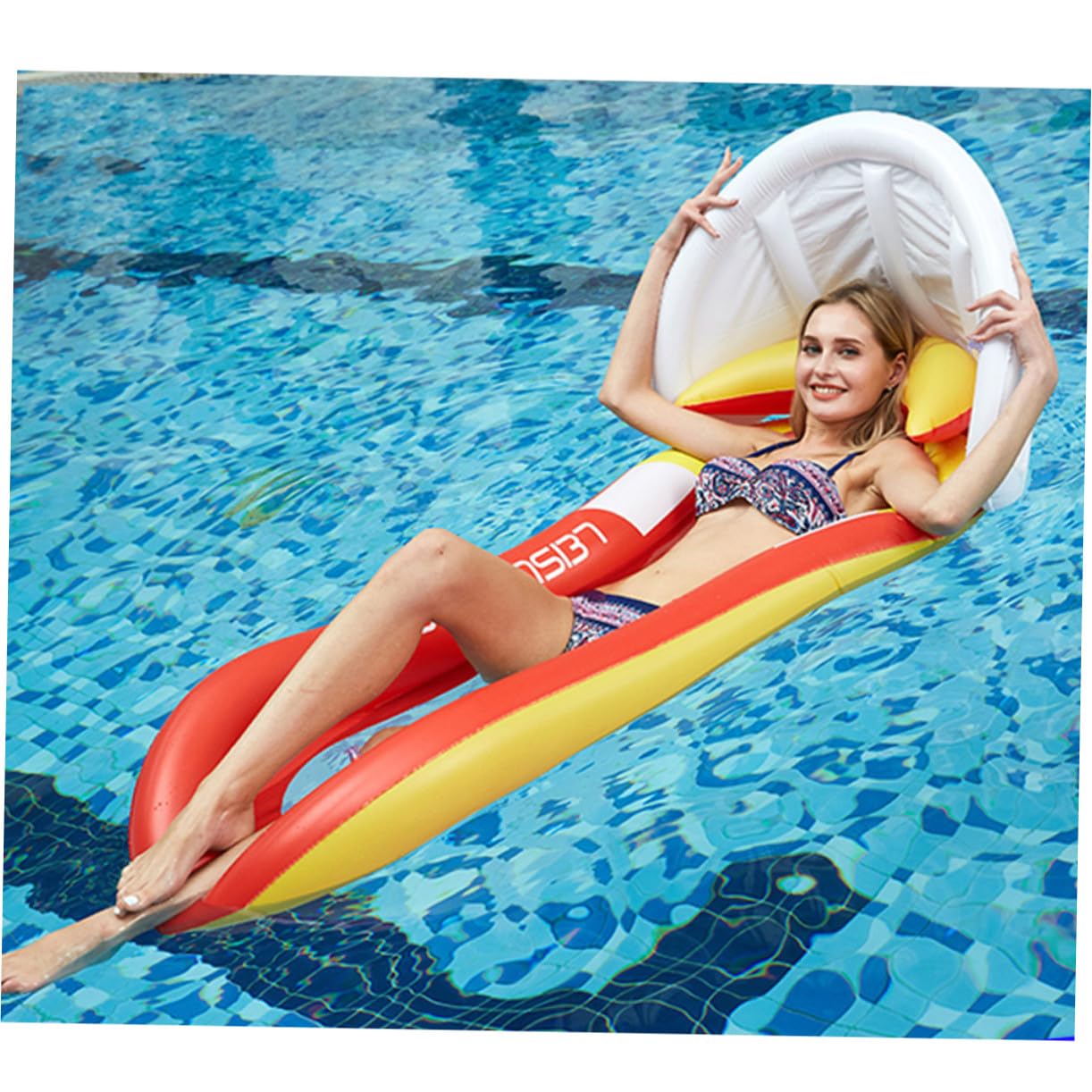 Aufblasbare Wasserhängematte Orange aus PVC mit Sonnensegel