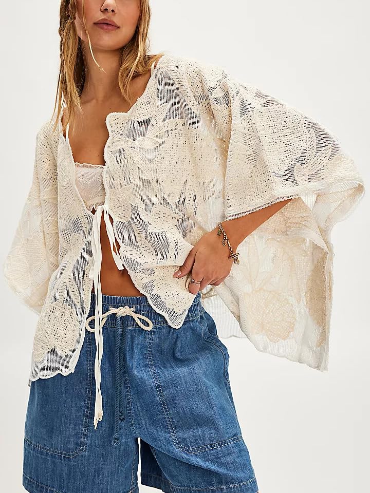 Y2k Front Tie Tank Top for Women Boho Sleeveless Ruffle Hem Crop Cami Tops Flowy Lace Trim Embroidered Babydoll Tops2