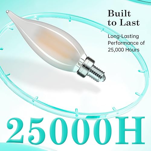 Miniatura 4 de AMDTU Bombilla LED E12 equivalente a 40 vatios esmerilada de base pequeña, lámpara de araña CA10 regulable ideal para comedores, salas de estar y