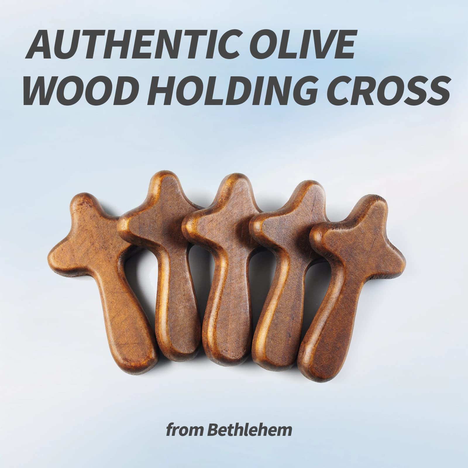 UAIAGM Hand Held Olive Wood Clinging Cross - Small Wooden Cross for Comfort and Prayer, brown