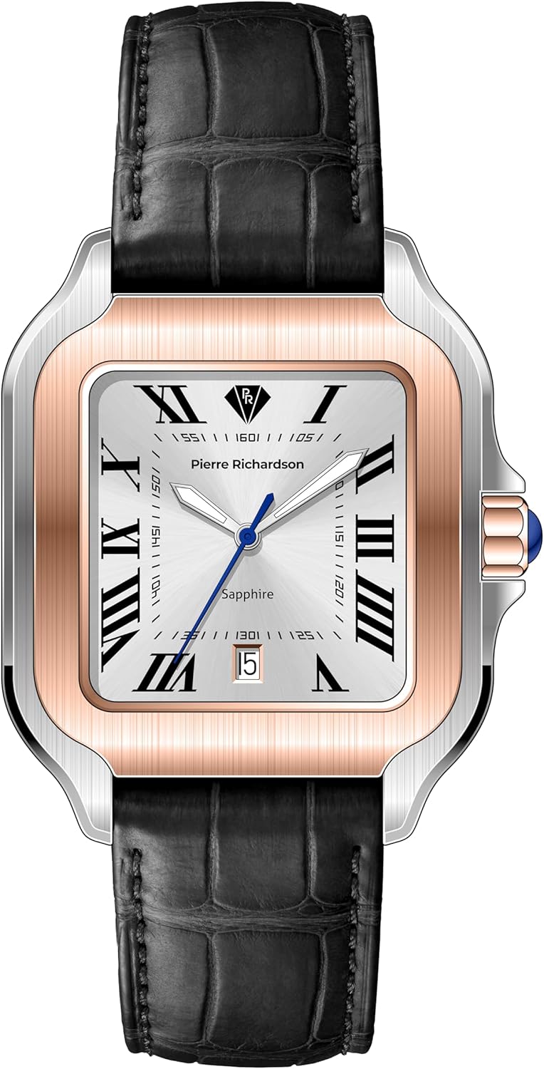PIERRE RICHARDSON PR8711 Men's Watch - Silver Stainless Steel Japanese Quartz, 10ATM Water Resistant, Scratch-Resistant Sapphire Crystal Glass, Elegant Dress Watch for Men, Reloj para Hombres