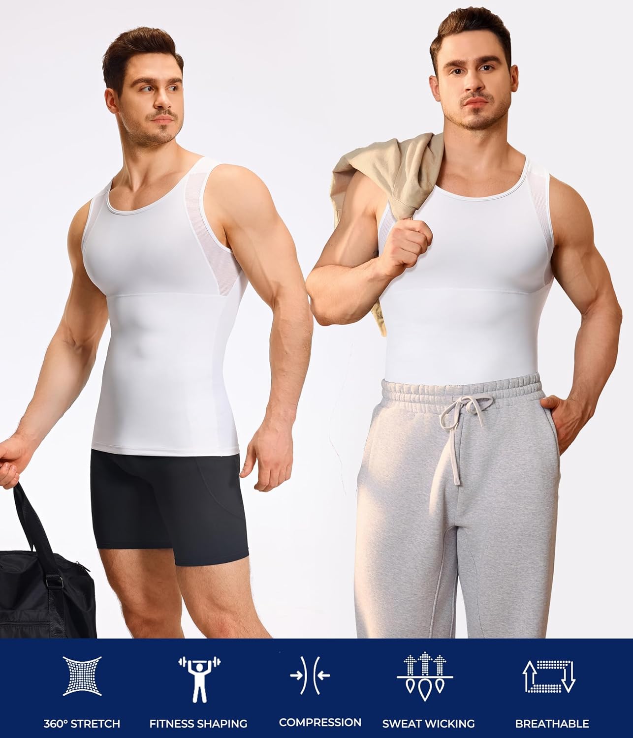 TAILONG Mens Compression Shirt Tank Top Undershirt Shapewear Slimming Body Shaper Vest Mesh Workout Shirts - Image 5