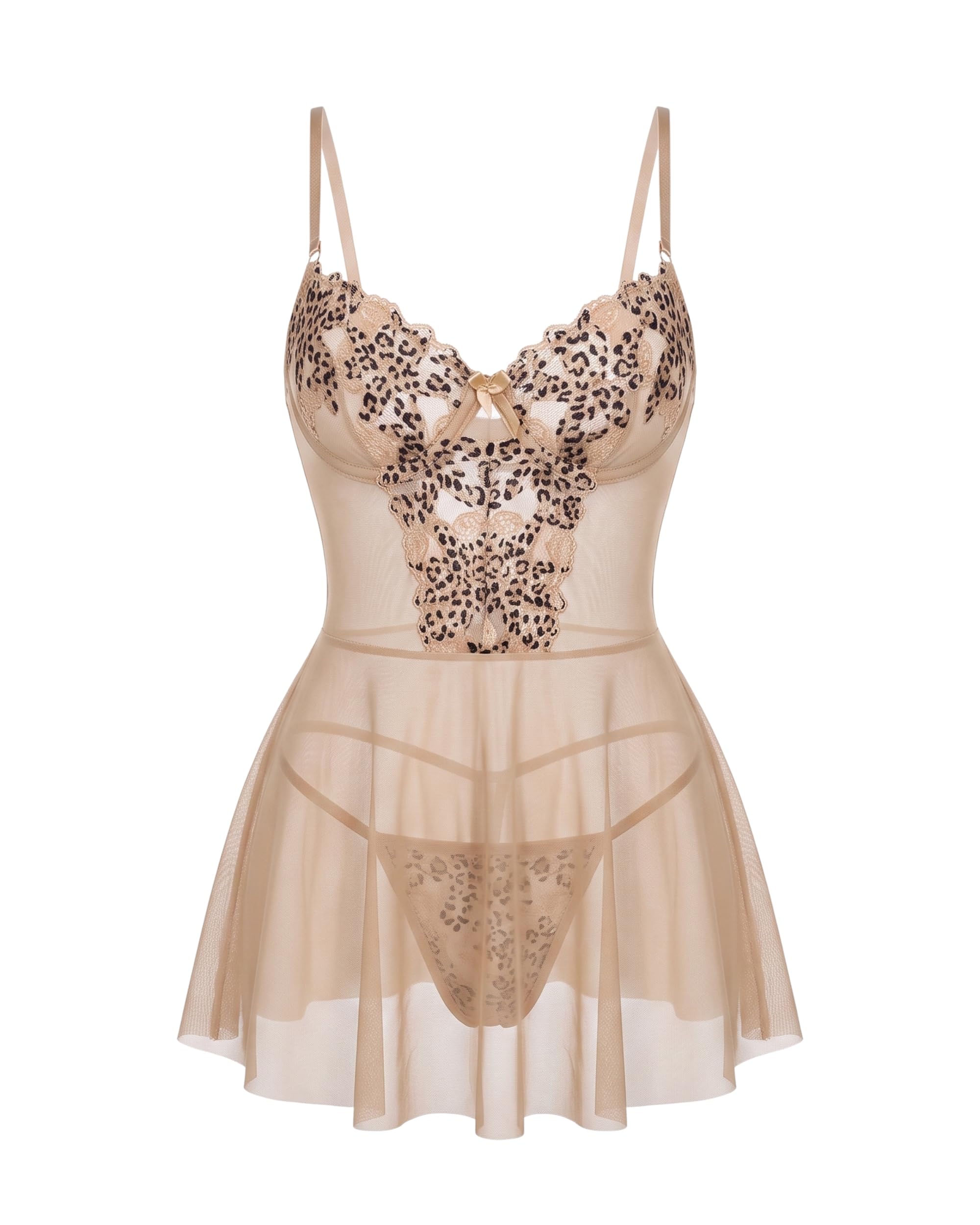Women's Floral Lace Mesh Babydoll Nightdress Lingerie Dress-picture-46