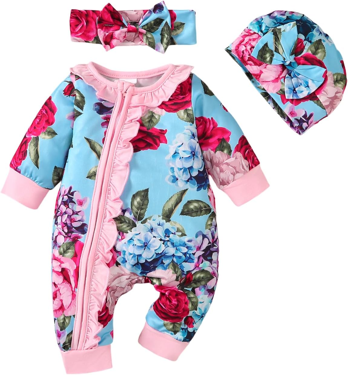 AMAWMW Preemie Newborn Baby Girl Clothes Long Sleeve Ruffle Romper Coming Home Outfit Infant Fall Winter Outfits