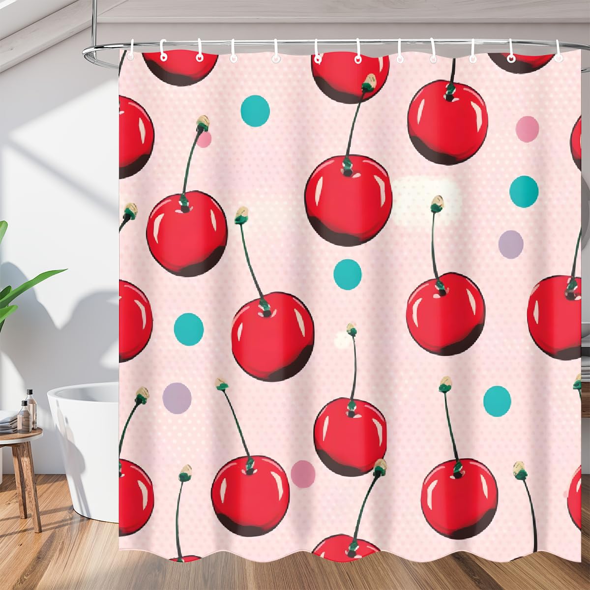 Rideau de douche imperméable à pois cerise Mexpekil 152x182 cm